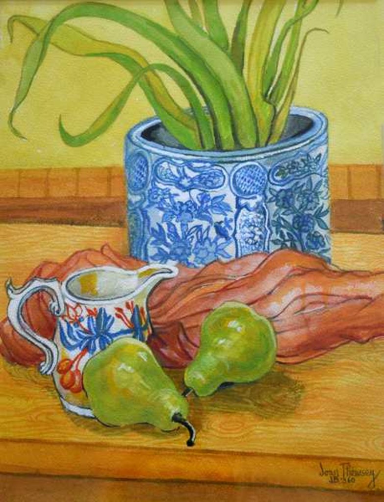 Detail of Blue and White Pot, Jug and Pears, 2006 by Joan Thewsey