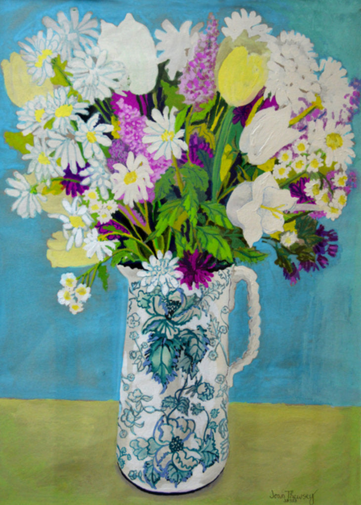 Detail of Flowers in a Jug, turquoise decoration, 2011 by Joan Thewsey