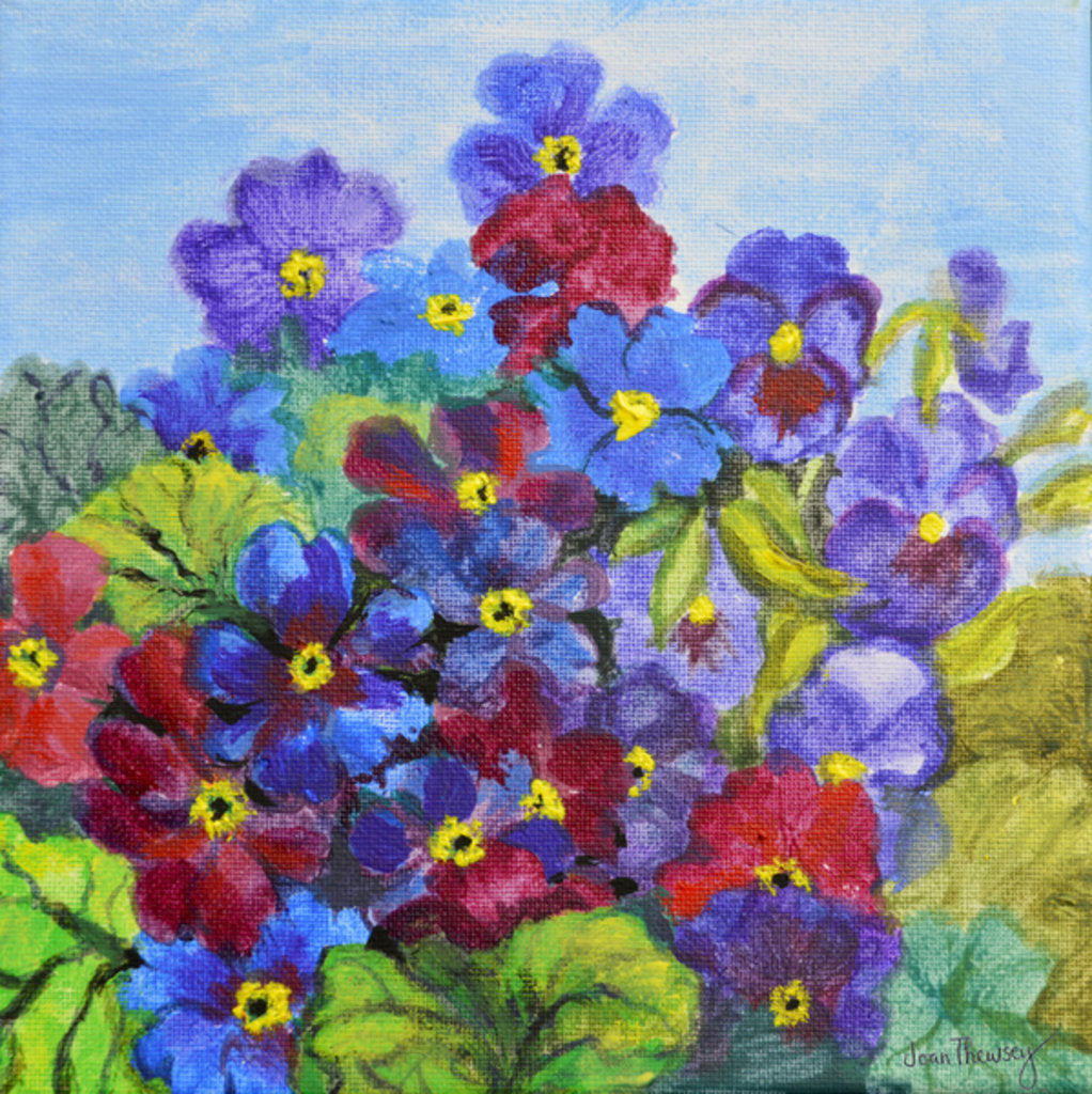 Detail of Blue Primroses, 2017 by Joan Thewsey