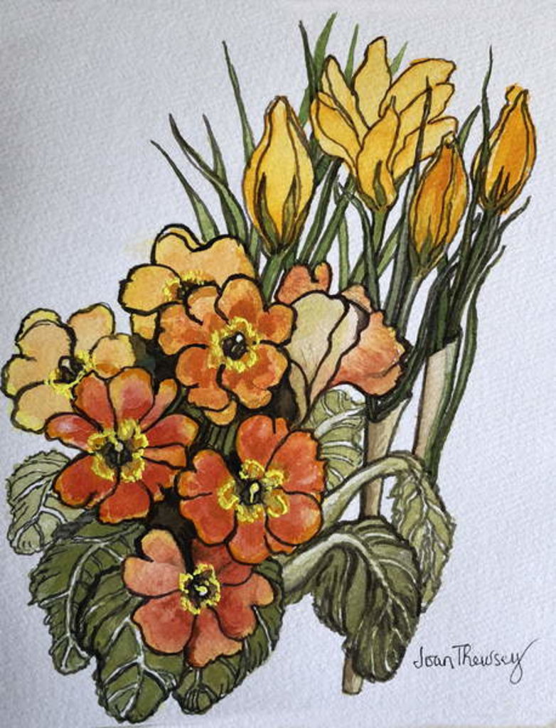 Detail of Crocus and Primroses by Joan Thewsey