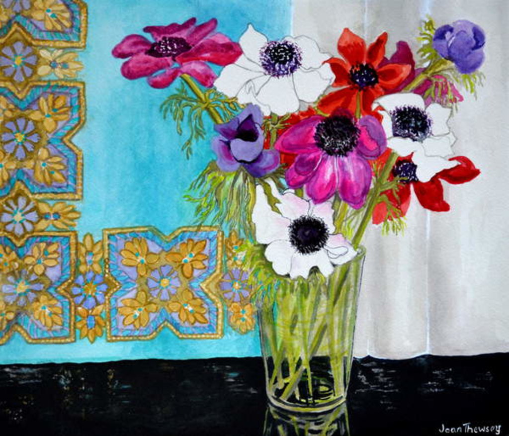 Detail of Anemones on a Dark Shelf by Joan Thewsey