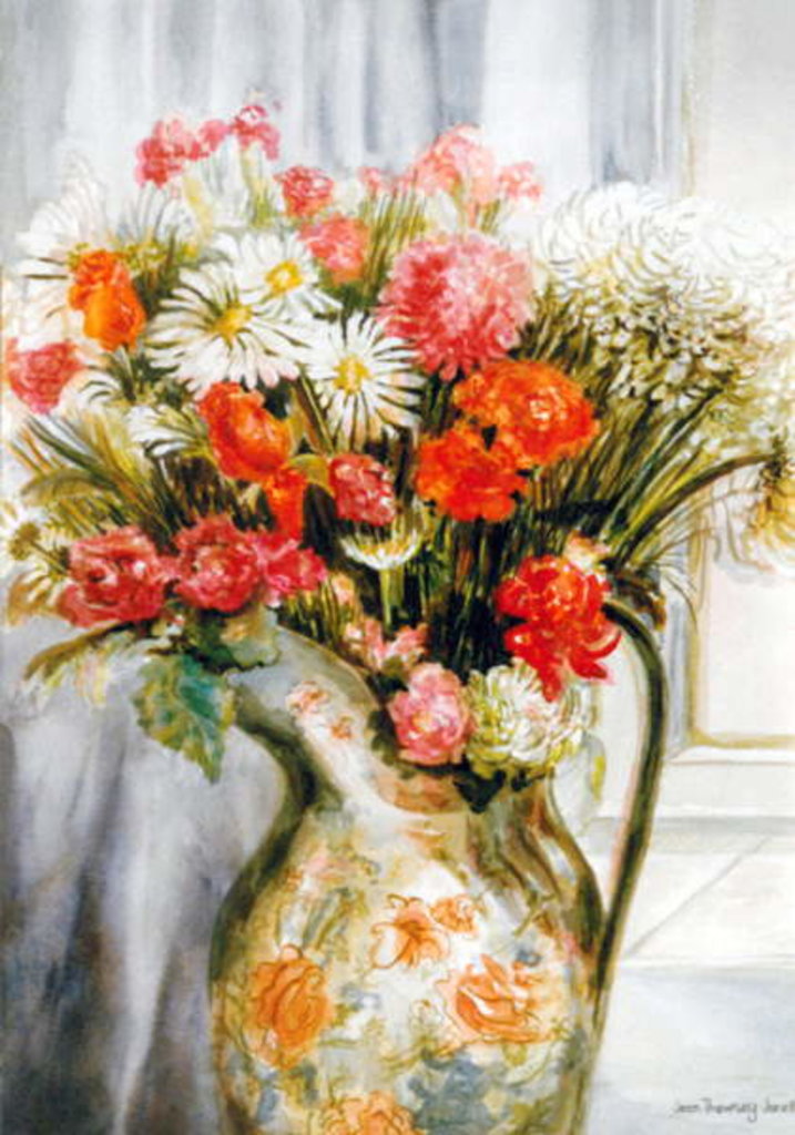 Detail of Mixed Flowers with Chrysanthemums in a Jug by Joan Thewsey