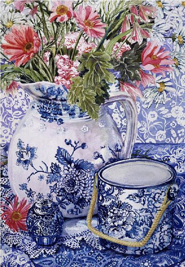 Detail of Gerberas in a Coalport Jug with Blue Pots by Joan Thewsey