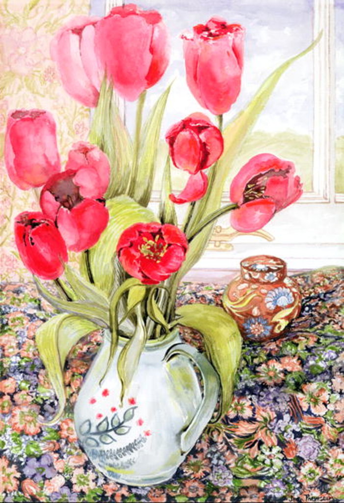 Detail of Tulips in a Rye Jug by Joan Thewsey