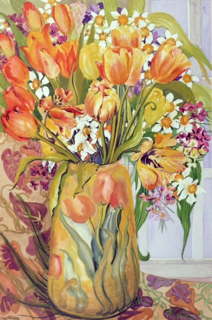 Detail of Tulips and Narcissi in an Art Nouveau Vase by Joan Thewsey
