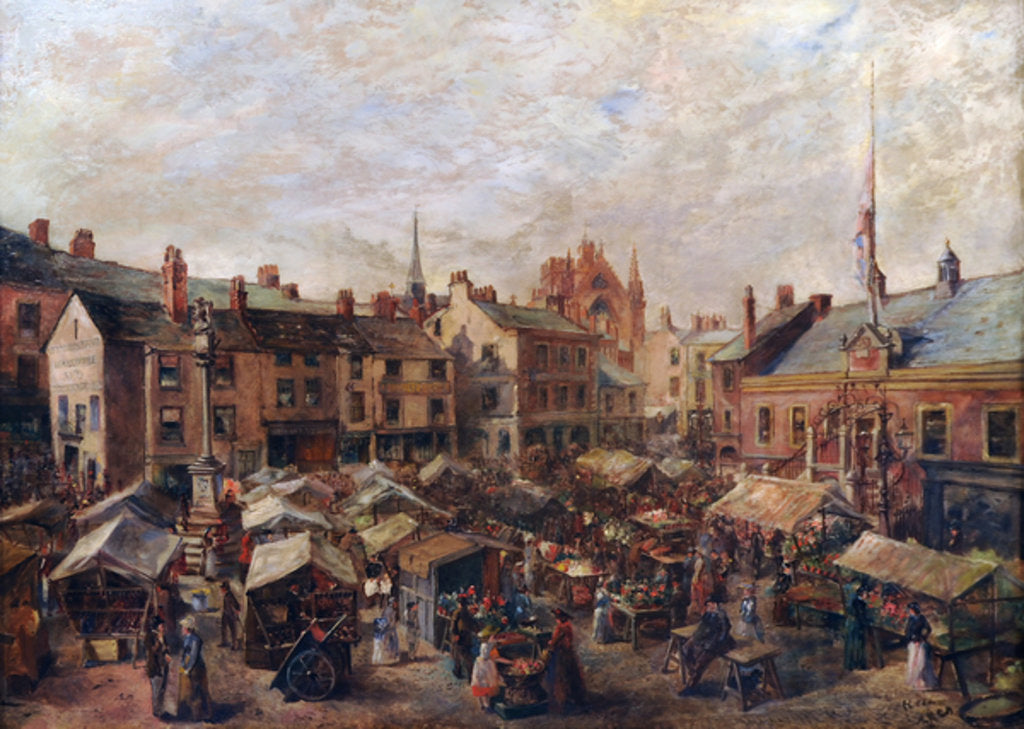 Detail of Carlisle Market Place in front of the Old Town Hall, 1870-80 by Herbert Lees