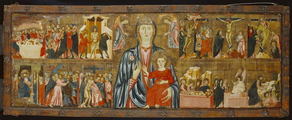 Detail of Madonna and Child and Two Angels with Twelve Scenes from the Passion, c.1310 by School Italian