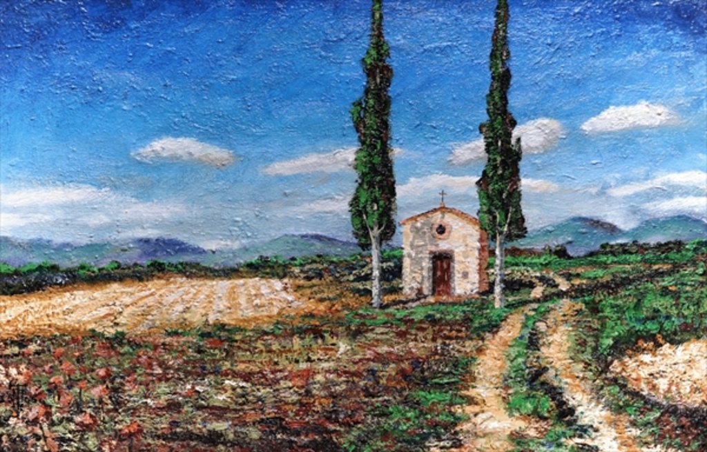 Detail of Chapel and Two Trees, Tuscany, 2005 by Trevor Neal