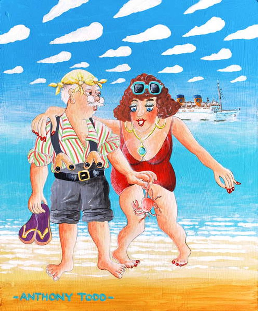 Detail of Don't you bring that crab near me! screams Brenda running from the beach by Tony Todd