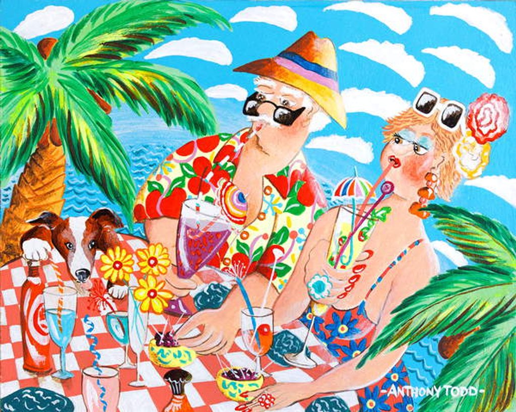 Detail of Uncle Albert and Brenda sit sipping countless cocktails at the 'Mango-Calypso Bar' by Tony Todd