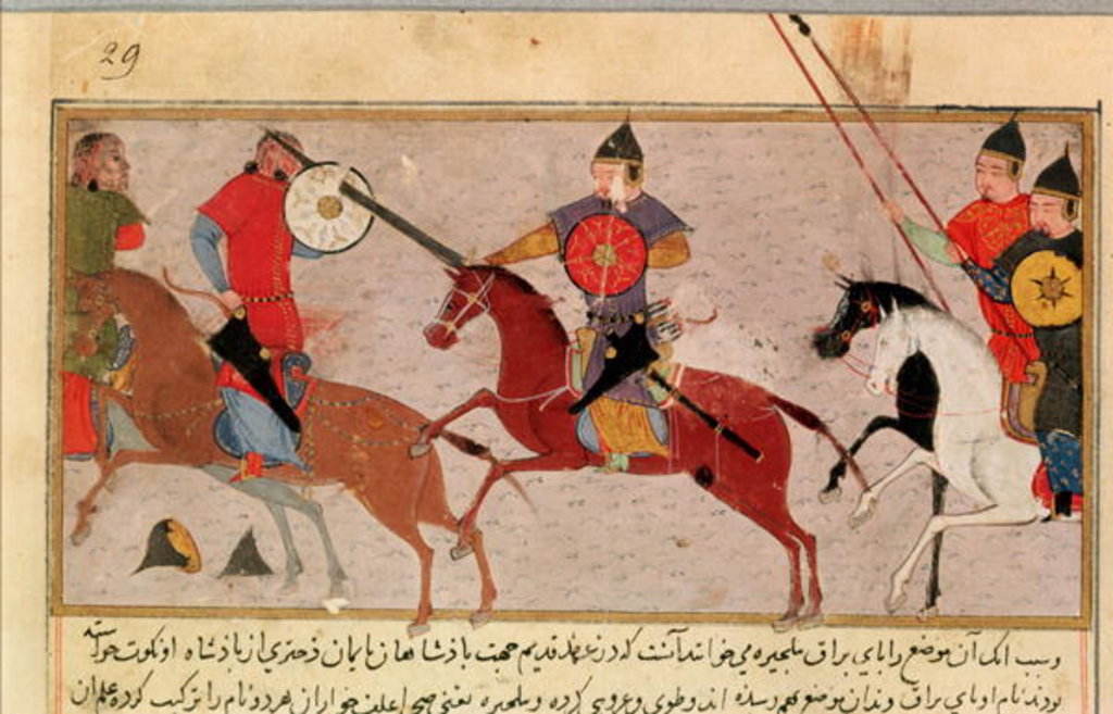 Detail of Ms Pers.113 f.29 Genghis Khan Fighting the Tartars by Persian School