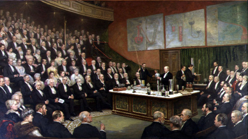 Detail of A Friday Evening Discourse at the Royal Institution; Sir James Dewar on Liquid Hydrogen, 1904 by Henry Jamyn Brooks
