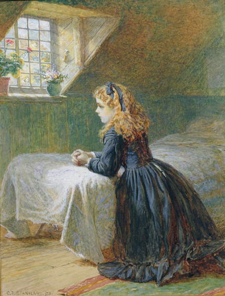 Detail of Morning Prayers, 1873 by Charles J. Staniland