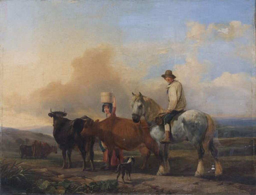 Detail of Landscape with Figures and Cattle by B. Wall