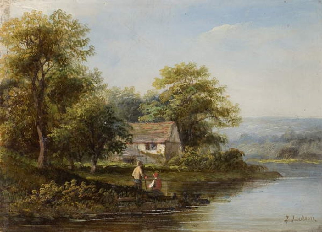 Detail of View of the Tyne - Two Anglers by F. Jackson