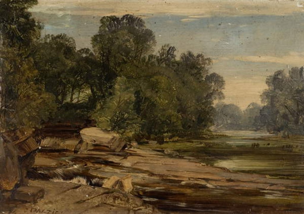 Detail of River Scene with Rocks and Trees by James B. Dalziel