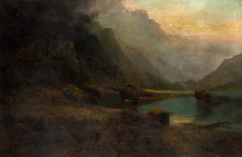 Detail of Highland Loch with Stag by Thomas Henry Gibb
