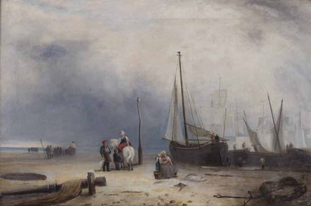 Detail of Coast Scene with Boats and Figures by School English