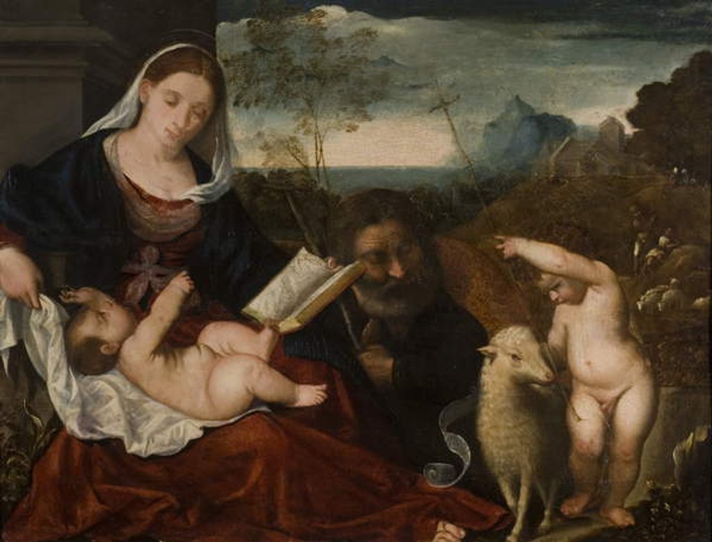 Detail of The Holy Family with Saint John by Titian (follower)