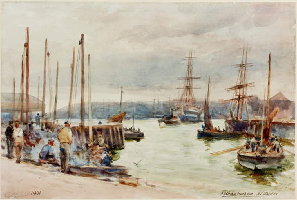 Detail of Fishing Harbour, North Shields, 1901 by Robert Jobling