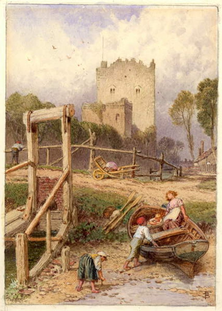 Detail of Landscape with Boat and Figures by Myles Birket Foster