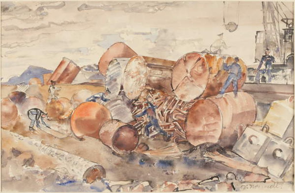 Detail of Removing Worn and Rusted Buoys, Floats and Sinkers for Repair in Britain by Thomas Barclay Hennell