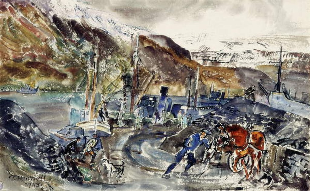 Detail of Local Coal Cart and Trawlers, Seydisfjordur, Iceland by Thomas Barclay Hennell