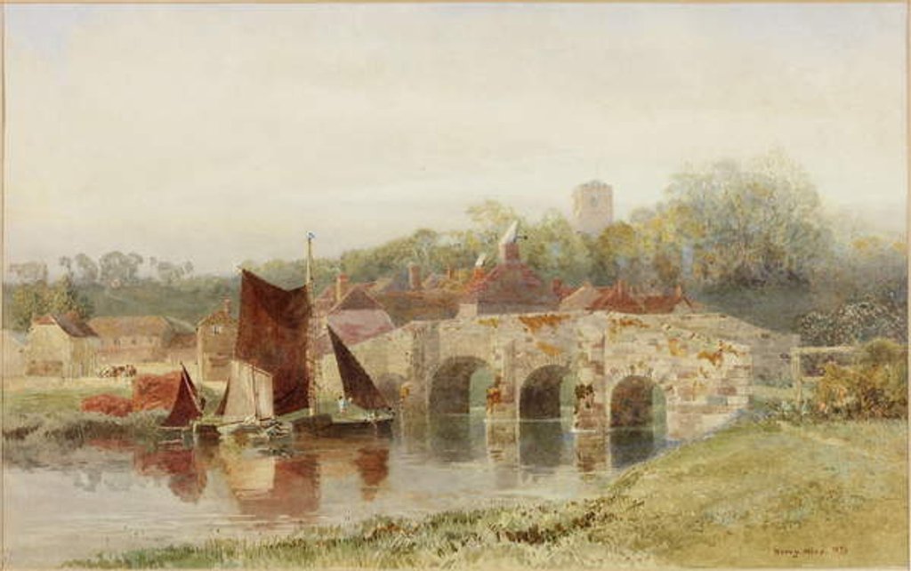 Detail of Village with Bridge by Henry George Hine
