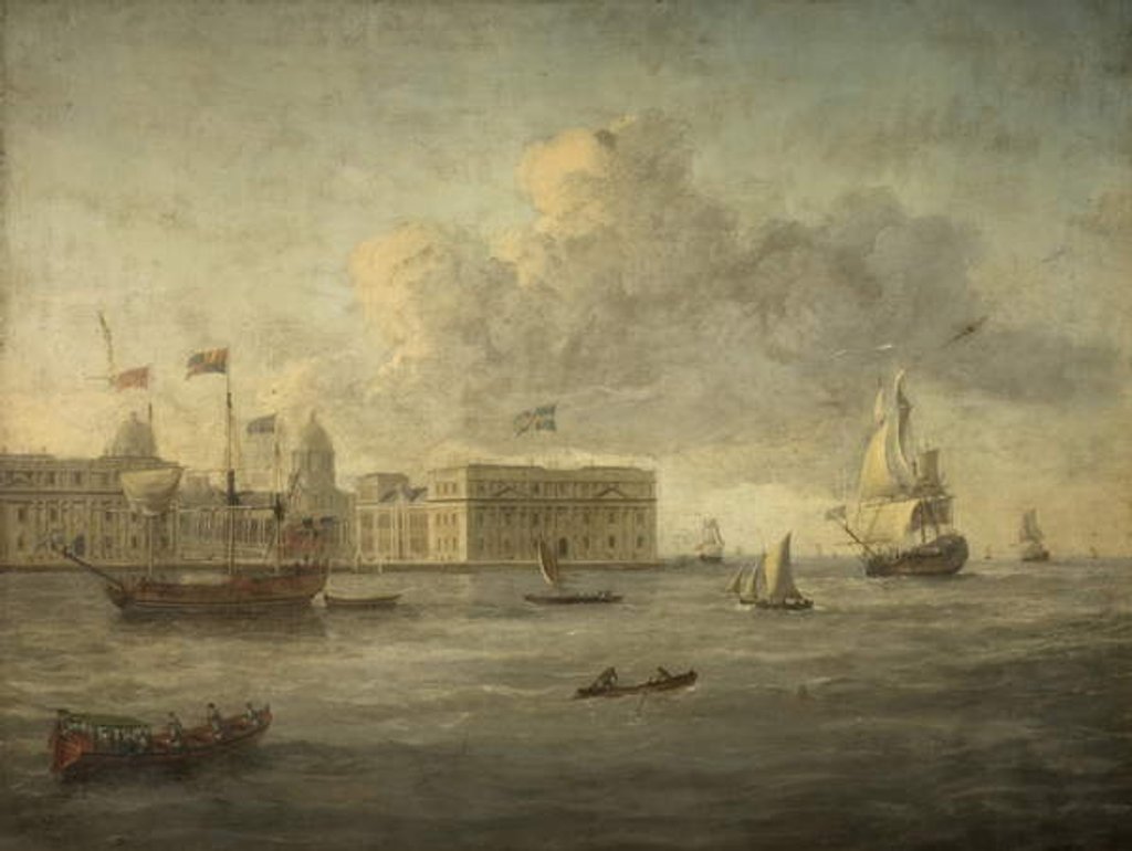 Detail of Greenwich Hospital, off which lies the Royal Yacht by School English