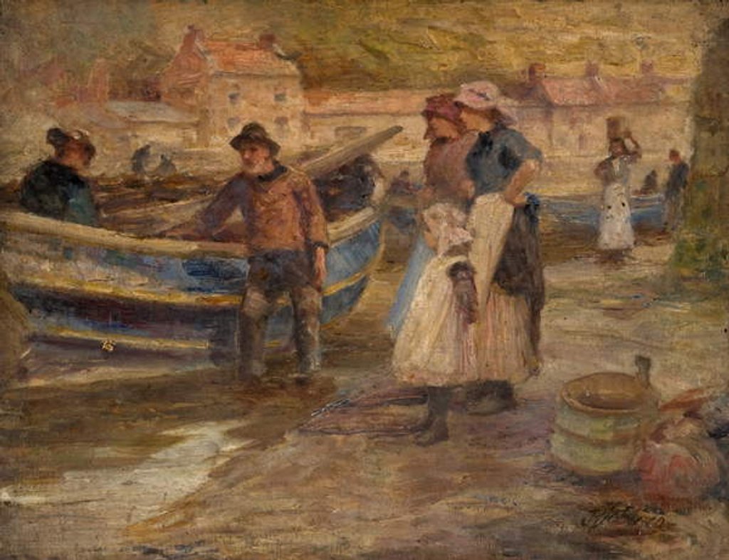 Detail of Harbour Scene with Fishermen by Robert Jobling