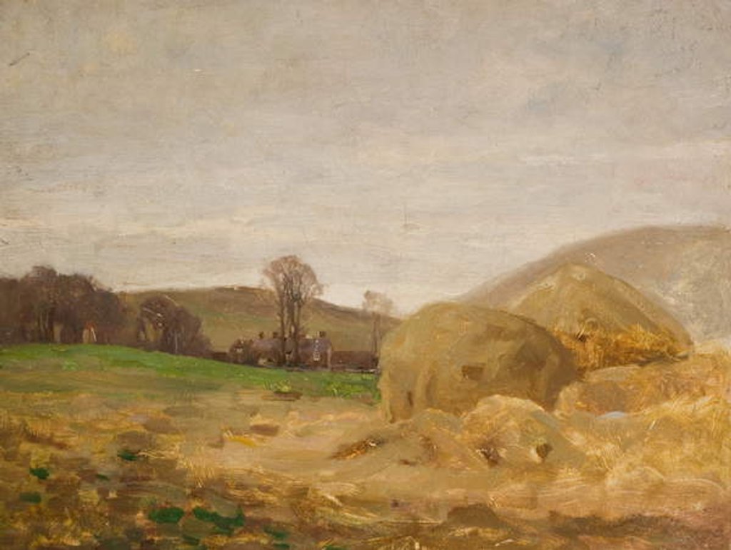 Detail of Landscape with Haystacks by Benjamin Haughton