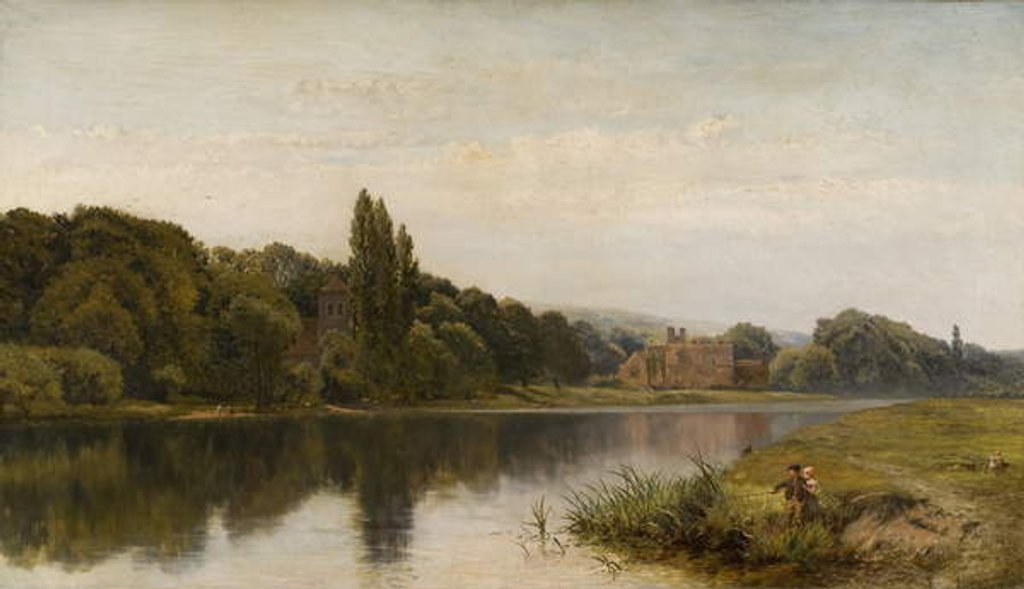 Detail of Summertime on the Thames, Bisham Church and Abbey, c.1875 by John Surtees