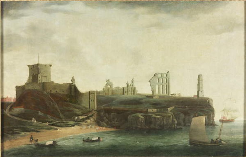 Detail of Figures and Bathing Machines in the Bay below Tynemouth Castle by Ralph I Waters