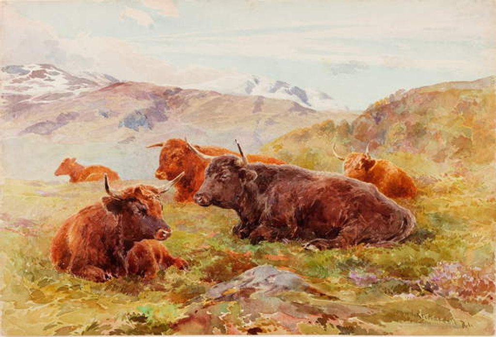Detail of Highland Landscape with Cattle by John Isaac Richardson