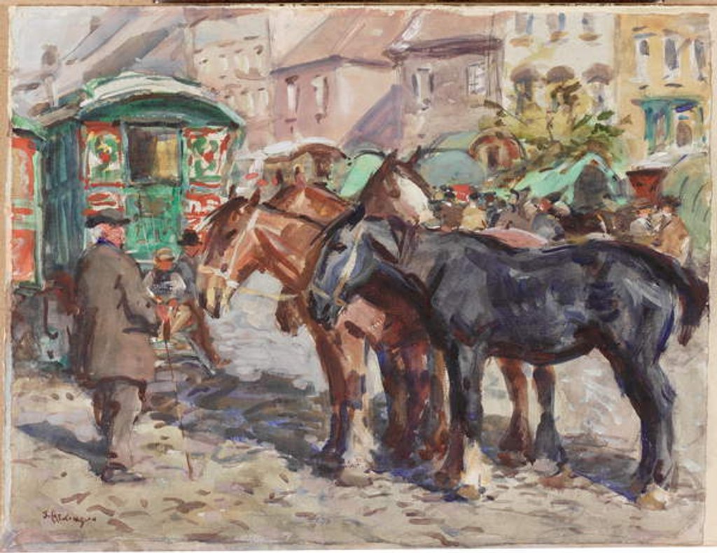 Detail of Black Horse with Houses in Background by John Atkinson