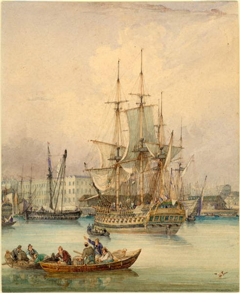 Detail of River Scene with Shipping by Samuel Owen