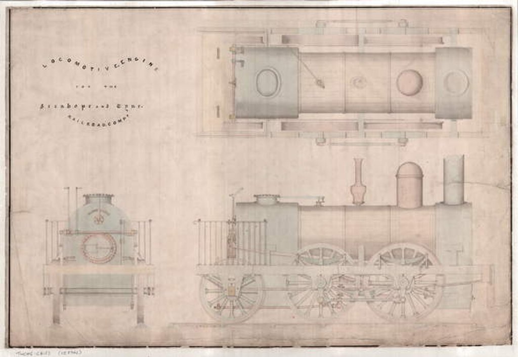 Detail of Construction drawing, 0-4-2 locomotive and tender by R. and W. Hawthorn and Co. for the Stanhope and Tyne Railway Co by English School