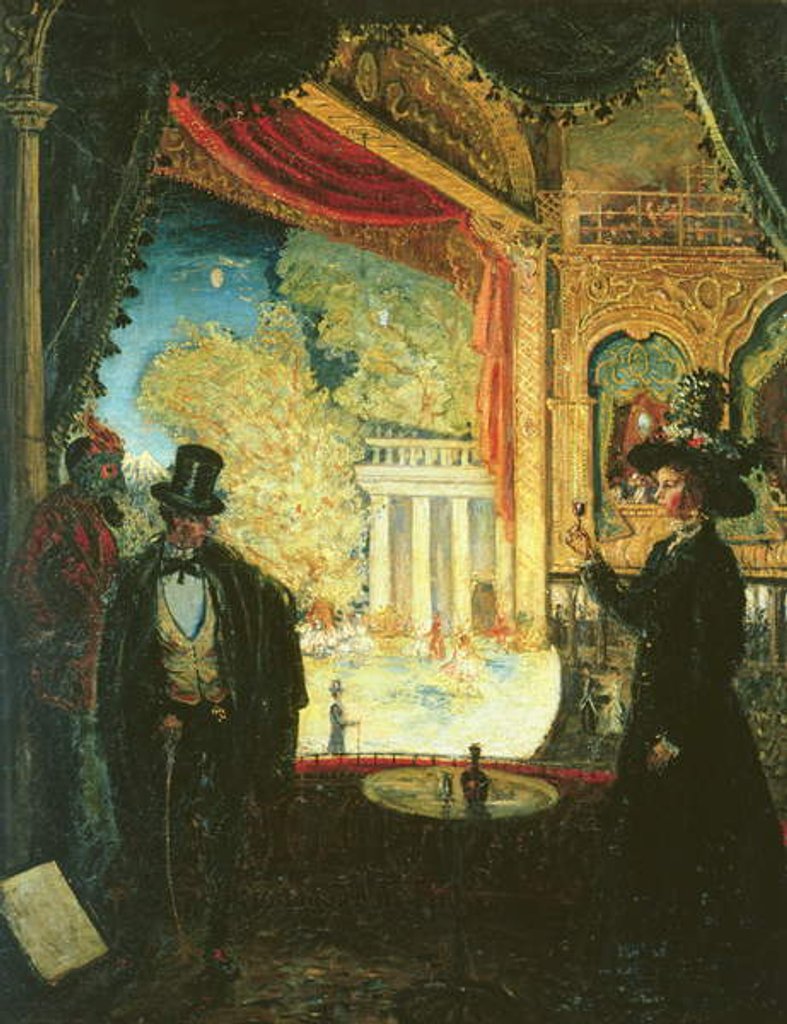 Detail of A Scene in a Theatre: A Performance Seen from a Box in which Three figures are Standing, 1908 by James Dickson Innes