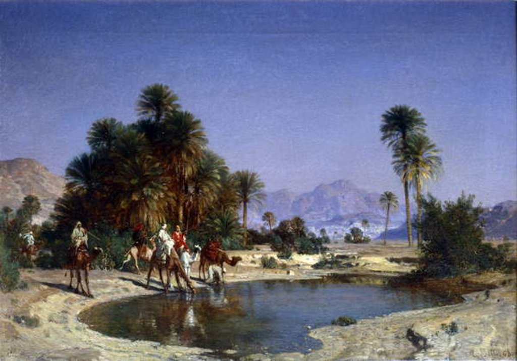 Detail of Leon-Adolphe Belly the caravan in the desert oasis by Leon-Auguste-Adolphe Belly