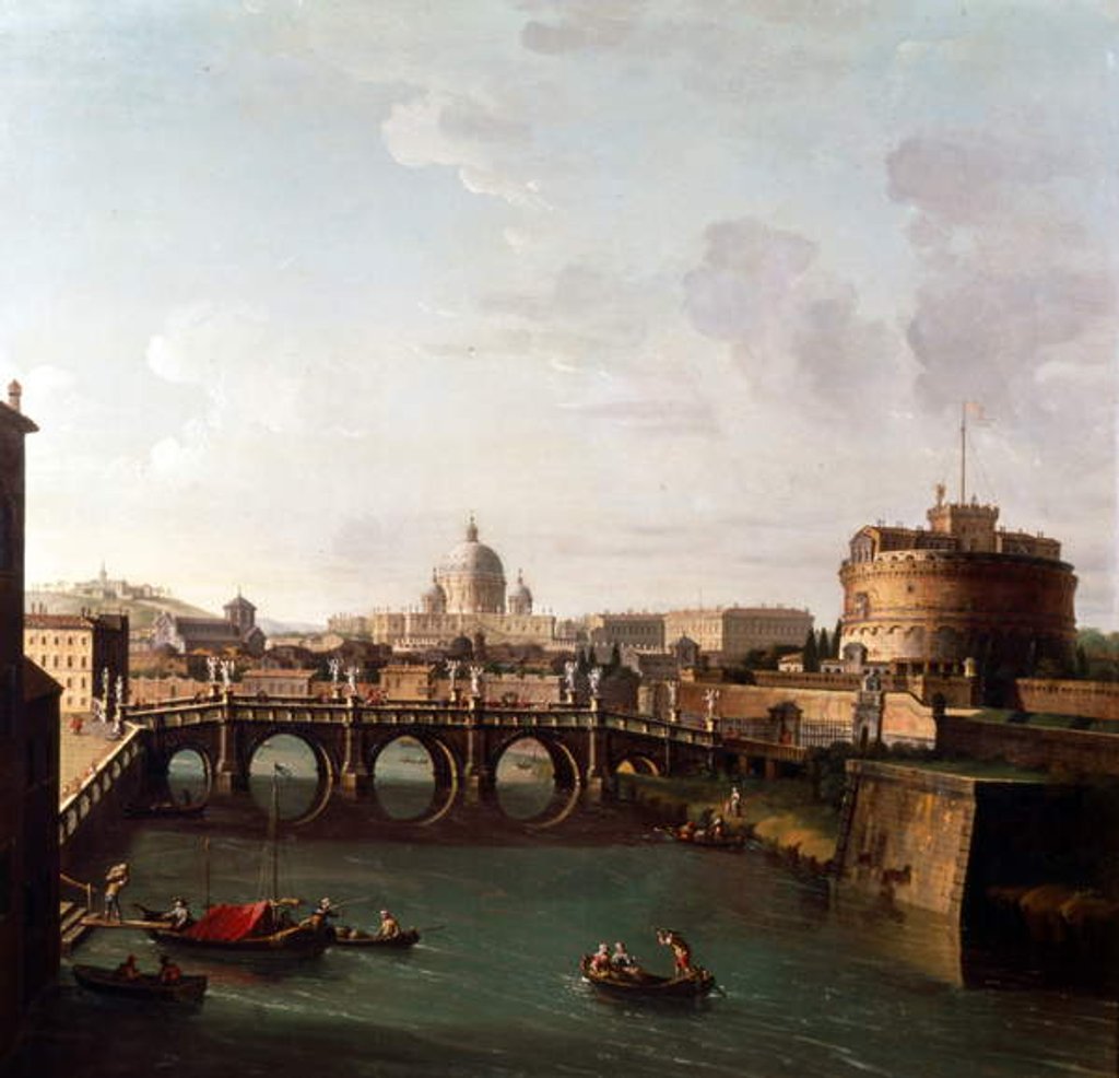 Detail of Rome, A View of the Tiber with the Castel Sant'angelo and Saint Peter's Basilica by Antonio Joli