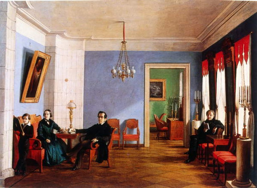 Detail of The Batinieva family in their apartment in Moscow, 1846 by School Russian