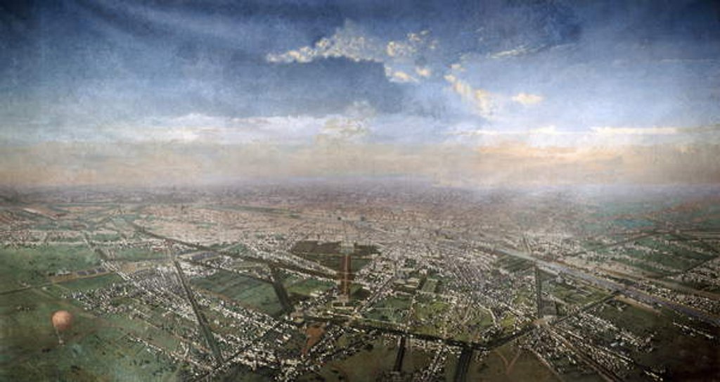 Detail of General view of Paris from a hot-air balloon, 1855 by Victor Navlet