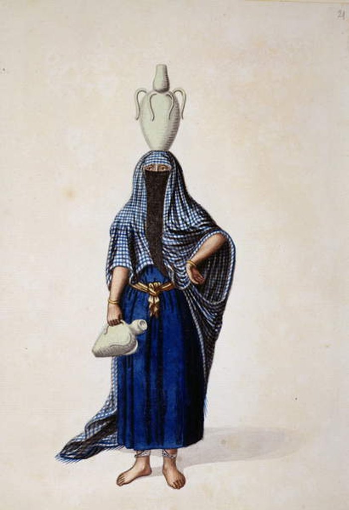 Detail of Egyptian Woman Carrying an Ibrik Water Pot, probably by Cousinery, Ottoman period, third quarter of 18th century by French School
