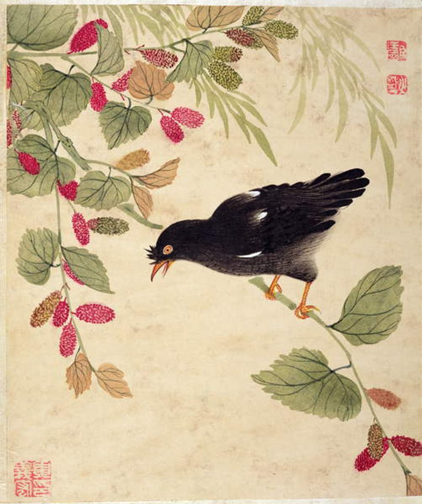 Detail of One of a series of paintings of birds and fruit, late 19th century by Guochen Wang