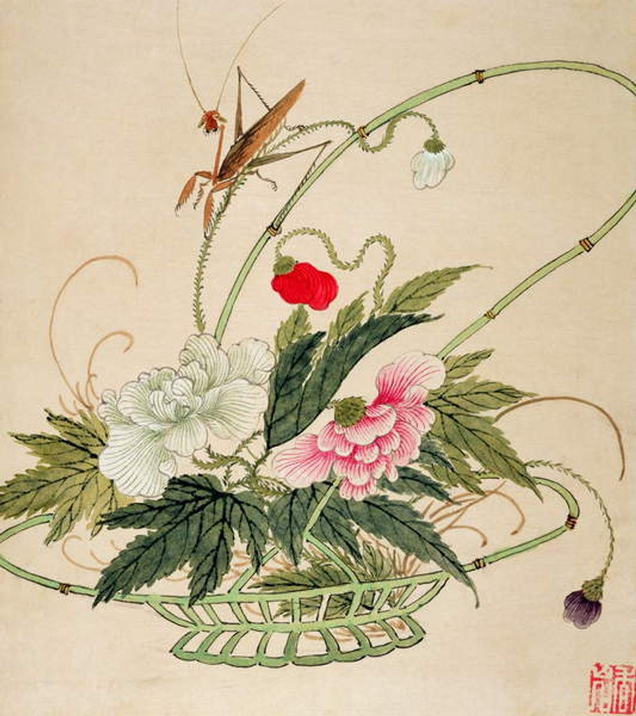 Detail of One of a series of paintings of flowers and insects, late 19th century by Hua Liu