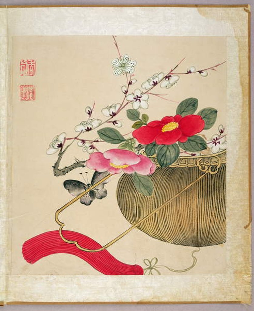 Detail of One of a series of paintings of flowers and insects, late 19th century by Hua Liu