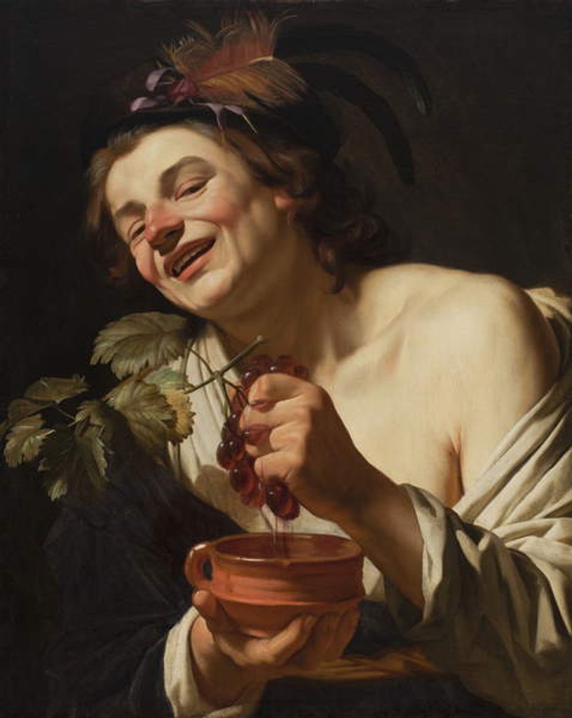 Detail of Smiling Young Man Squeezing Grapes, 1622 by Gerrit van Honthorst