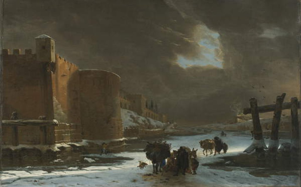 Detail of Frozen Moat Outside City Walls by Jan Asselyn