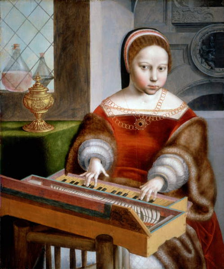 Detail of Young Woman playing a Clavichord by Jan van Sanders Hemessen