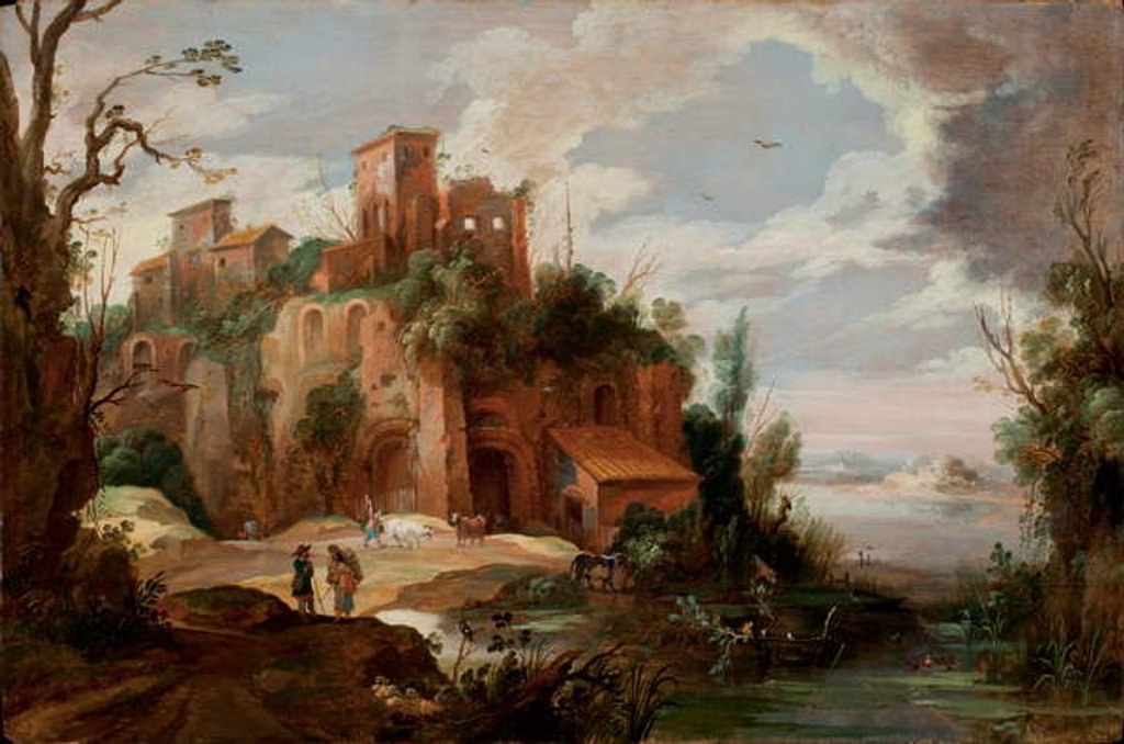 Detail of Italian landscape with Ruins by Pieter van der Hulst